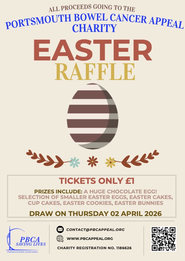 Easter Raffle 2026 poster - Portsmouth Bowel Cancer Appeal